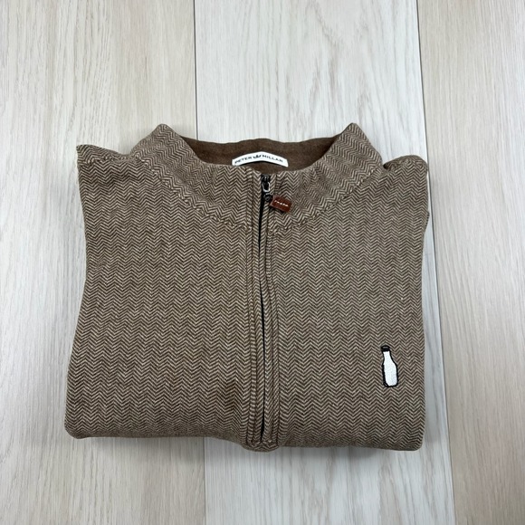 Peter Millar Mens Brown Chevron Striped Ribbed Golf Club Pullover Sweater Size L